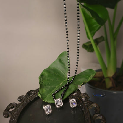 Oxidized Silver Rectangle Diamond Mangalsutra
