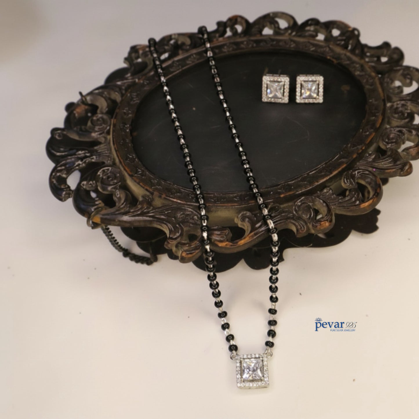 Oxidized Silver Square Diamond Mangalsutra