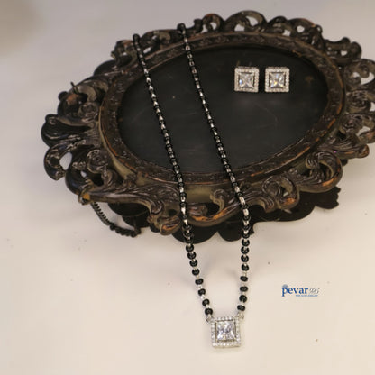 Oxidized Silver Square Diamond Mangalsutra