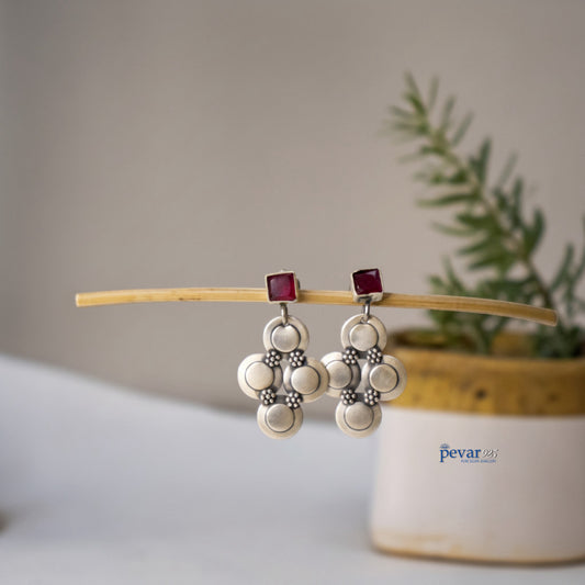 Oxidized Silver Red Ruby Hanging Earrings