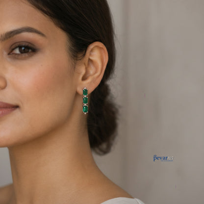 Oxidized Silver Emerald Trio Earrings