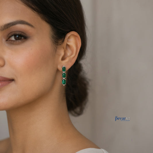 Oxidized Silver Emerald Trio Earrings