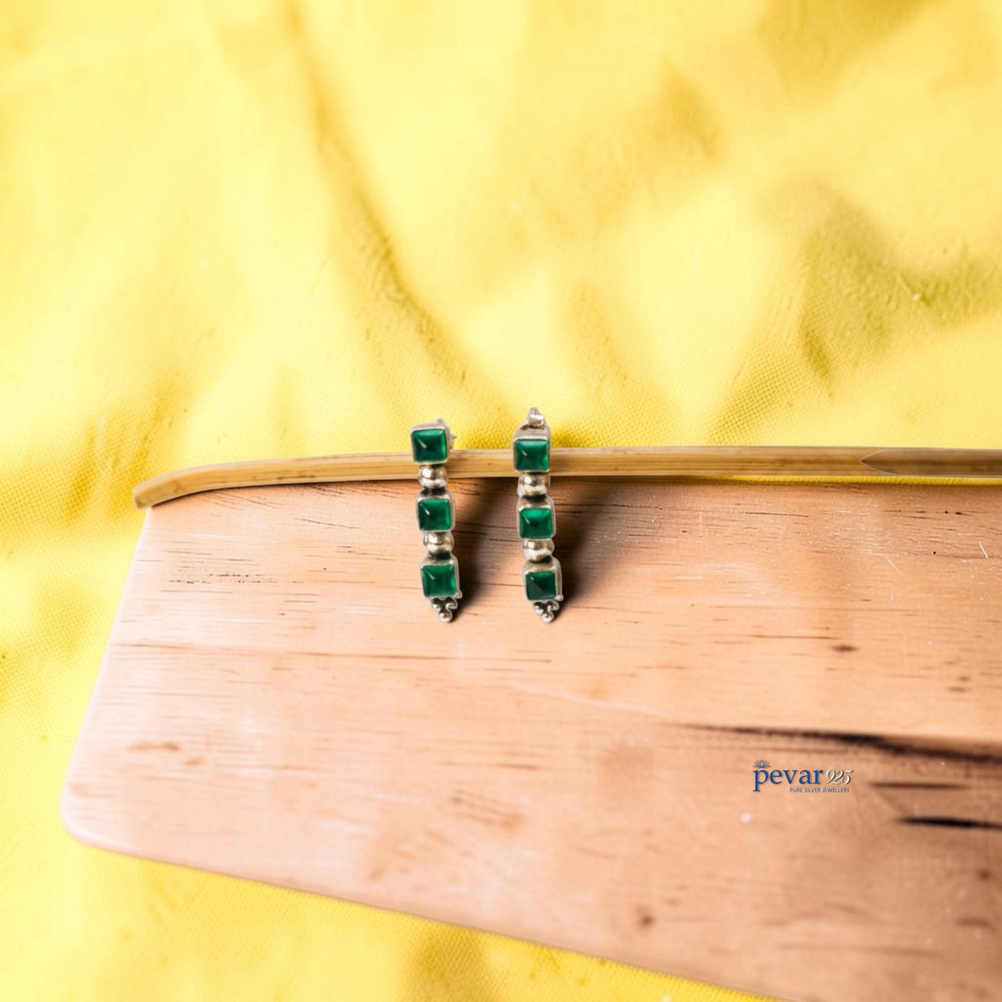 Oxidized Silver Emerald Trio Earrings