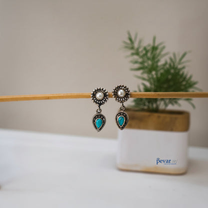 Oxidized Silver Turquoise Pearl Elegance Earrings