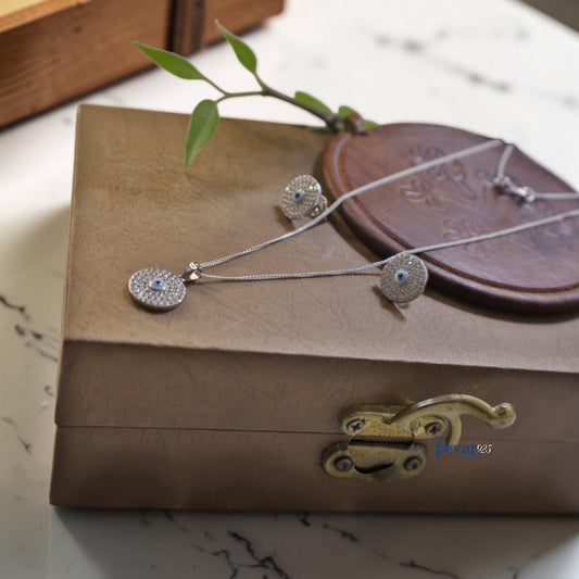 Sterling Silver Evil Eye Necklace Set