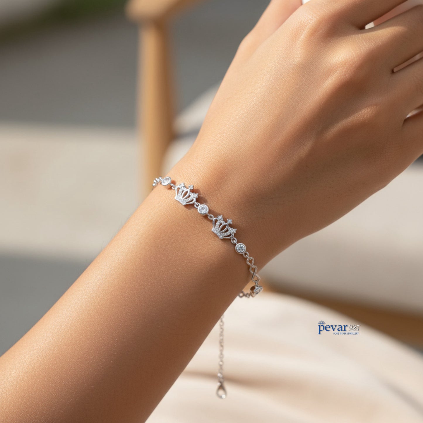 Sterling Silver Crown Infinity Bracelet