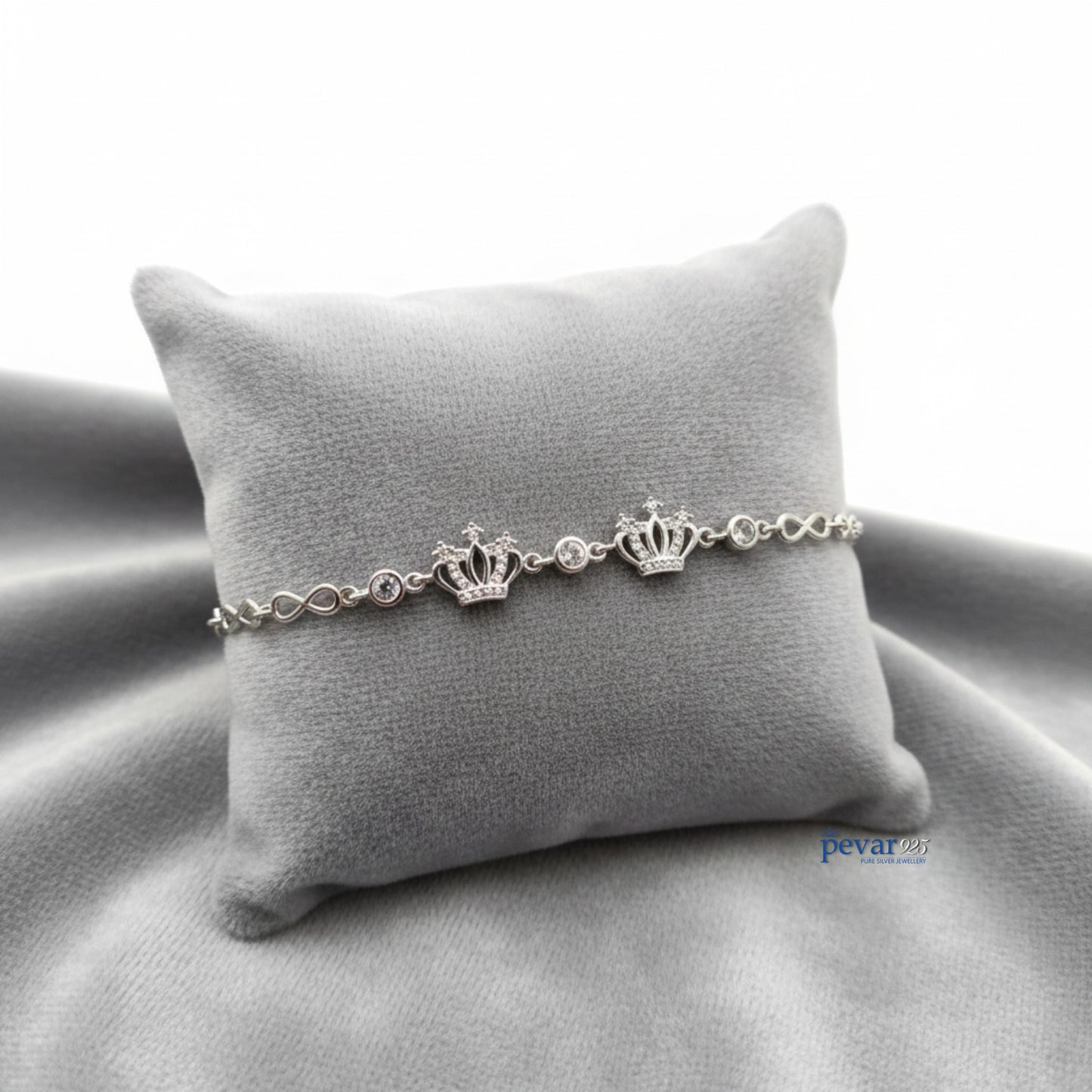 Sterling Silver Crown Infinity Bracelet