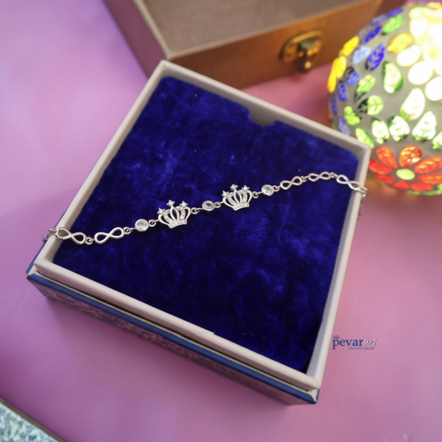 Sterling Silver Crown Infinity Bracelet