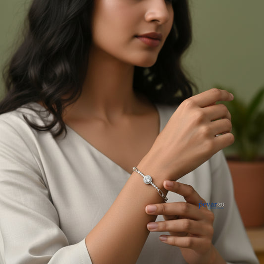 Sterling Silver Round Diamond Bracelet