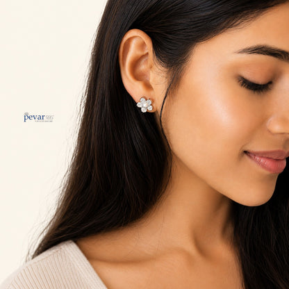 Sterling Sliver White Pearl Flower Earrings