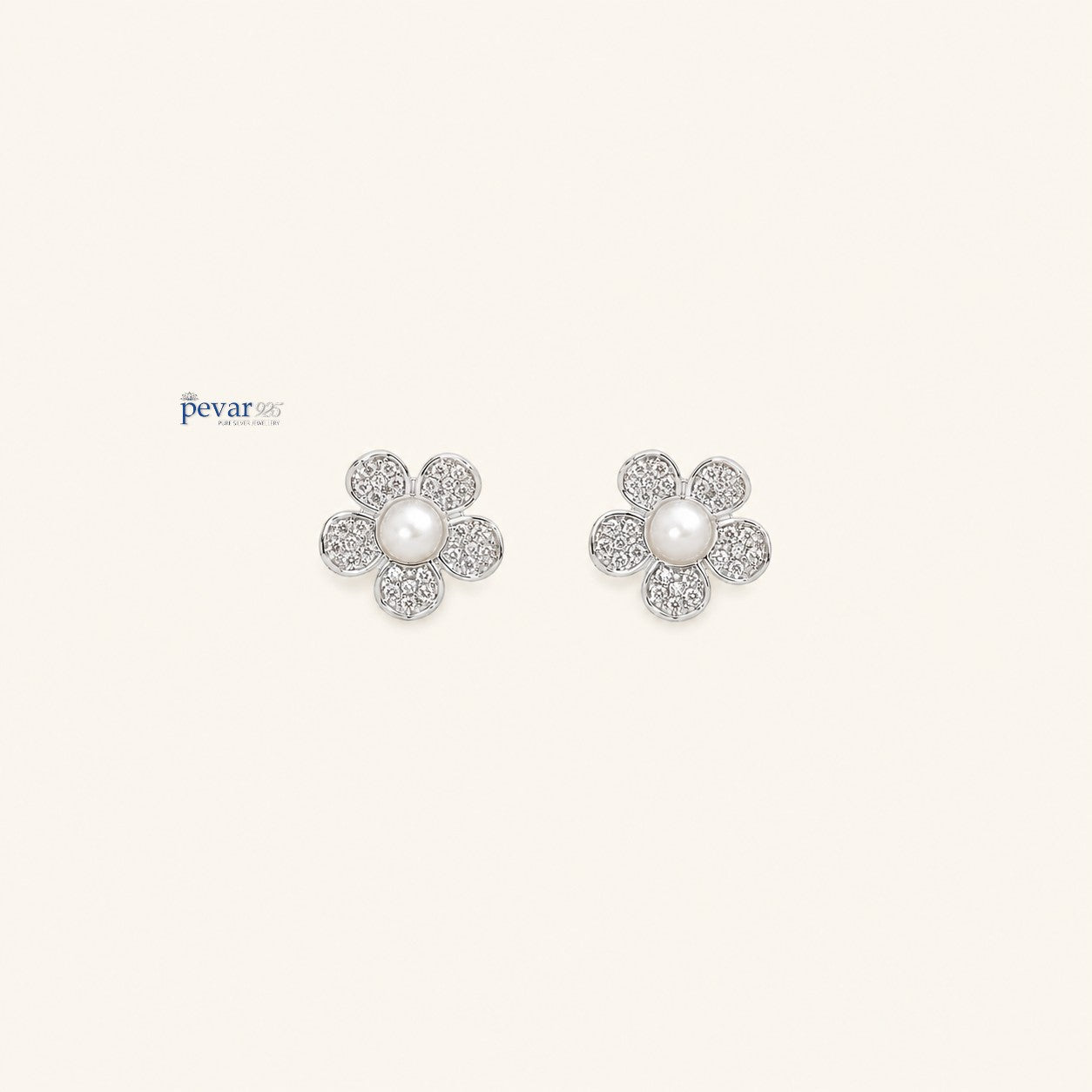 Sterling Sliver White Pearl Flower Earrings