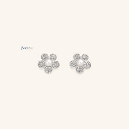 Sterling Sliver White Pearl Flower Earrings