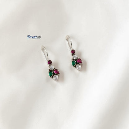 pevar925 oxidized 925 silver earrings featuring colorful leaf motifs with red, green, and clear stones