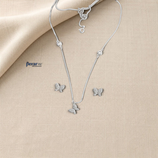 pevar925 sterling silver butterfly necklace and earring set with rhodium plating and sparkling stone accents