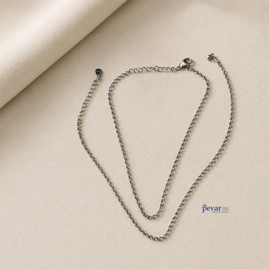 pevar925 sterling silver classic chain anklet set with lobster clasp and adjustable extension on beige fabric