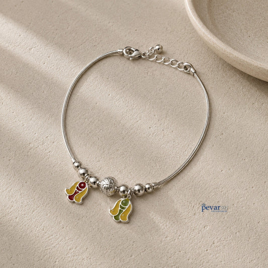 pevar925 sterling silver kids bracelet with colorful enamel twin fish charms and rhodium-plated beads