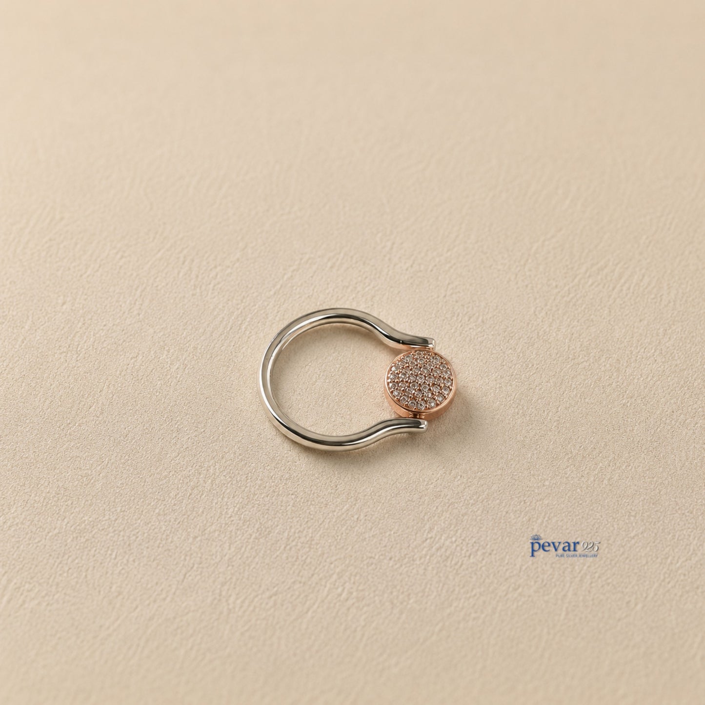 pevar925 sterling silver adjustable flip ring with a round zircon-studded top and rhodium-plated band