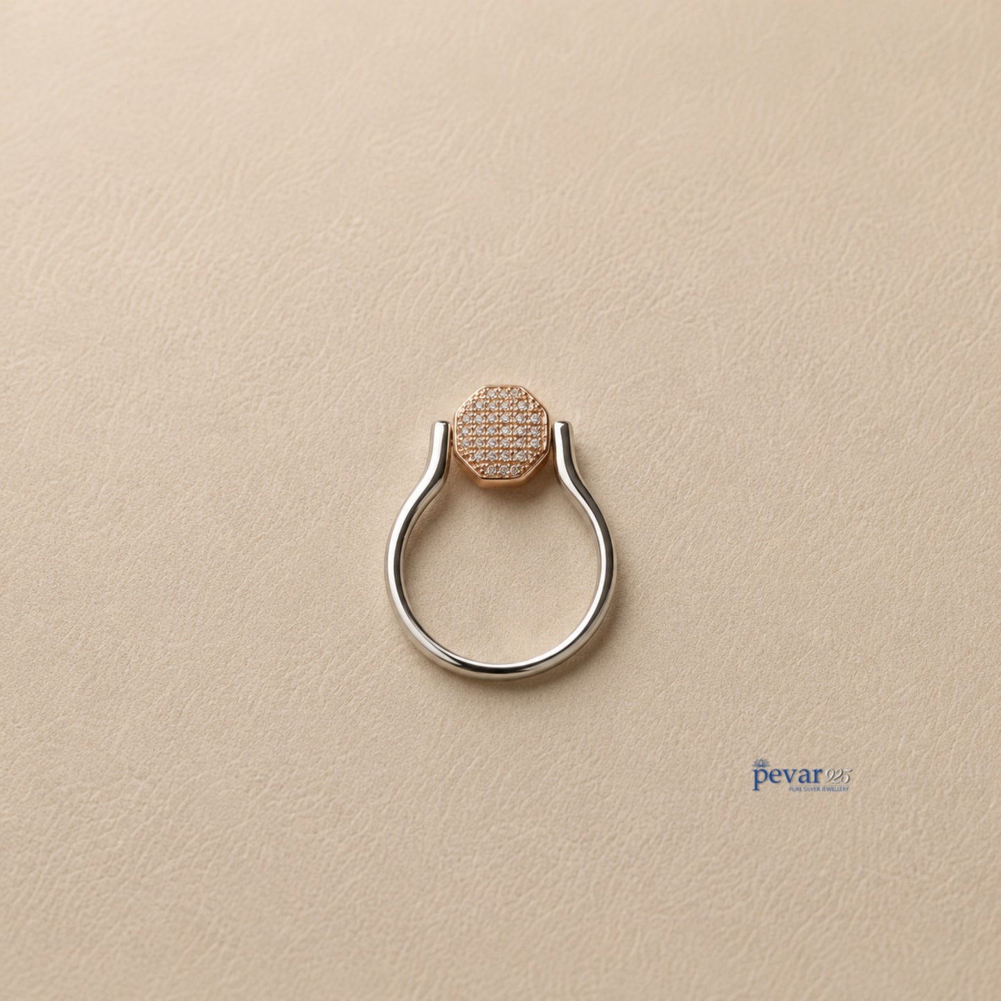 pevar925 sterling silver adjustable flip ring with a hexagonal top featuring sparkling zircon stones