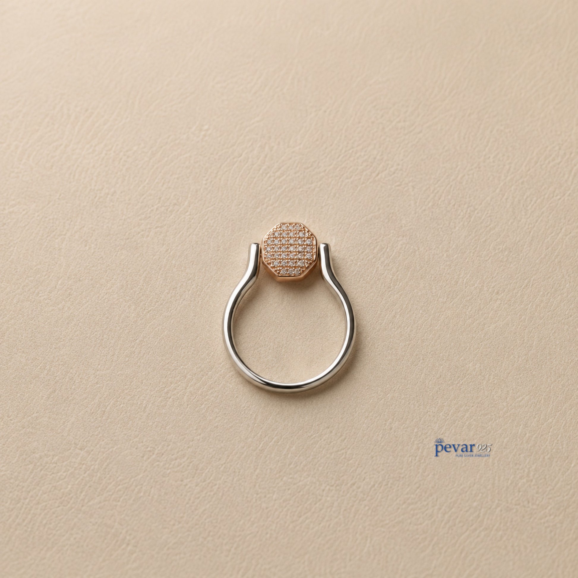 pevar925 sterling silver adjustable flip ring with a hexagonal top featuring sparkling zircon stones