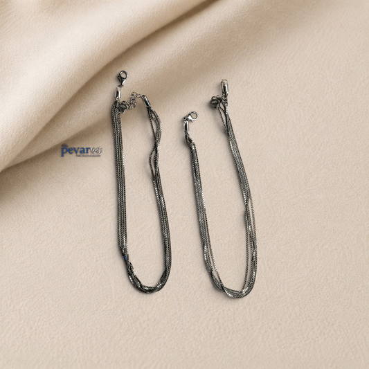 pevar925 sterling silver twisted chain anklets with rhodium plating, lobster clasp, and adjustable extender chain.