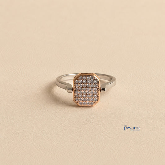 pevar925 sterling silver adjustable flip ring with a rectangular head featuring sparkling zircon stones