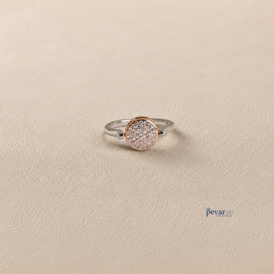 pevar925 sterling silver dual tone flip ring with a circular top featuring sparkling zircon stones